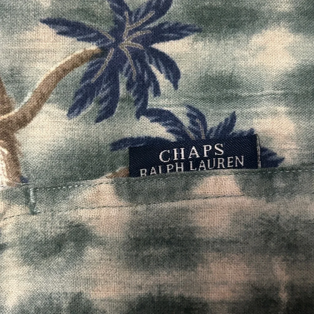 Chaps Ralph Lauren Hawaiian Shirt Tiki Aloha Print Cotton Linen Island Print - Picture 11 of 16